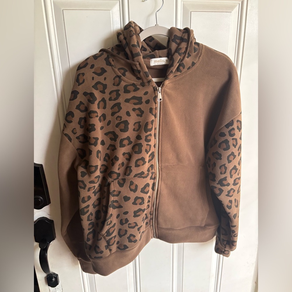 Brown Leopard Print Women's zip up jacket heavier weight super soft material